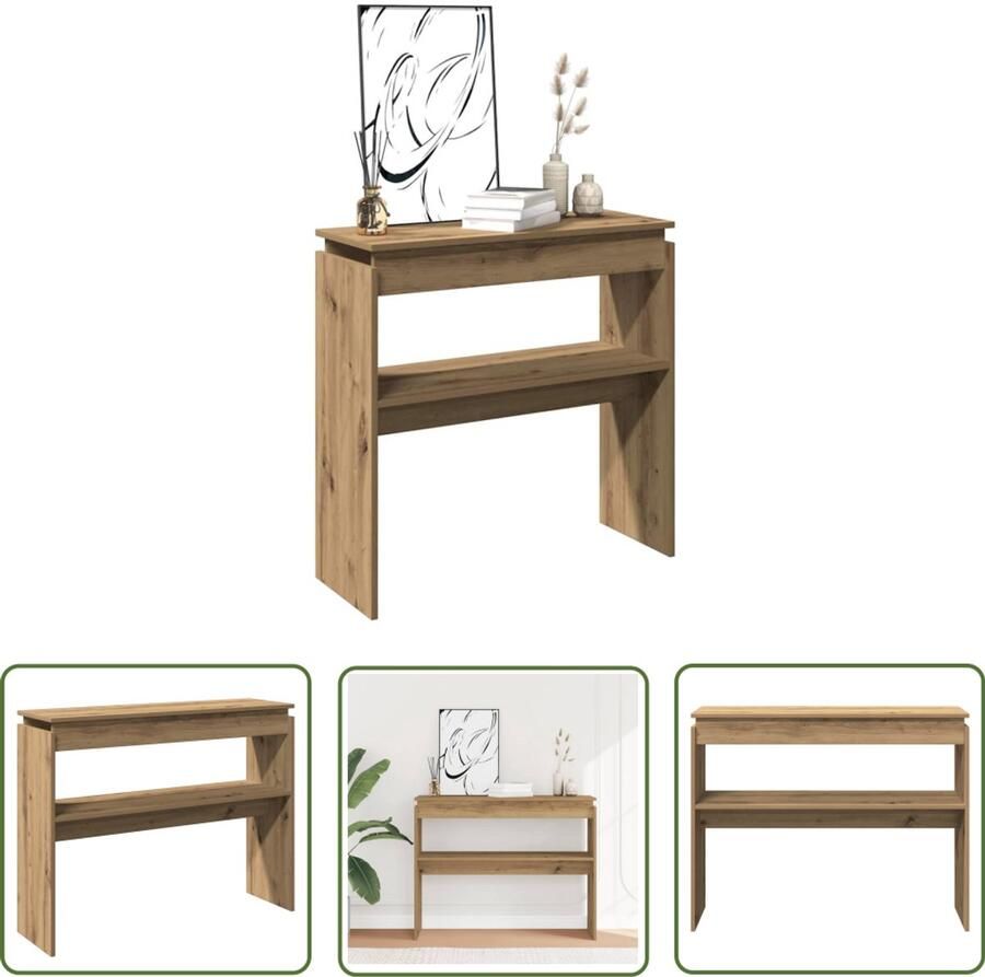 VidaXL Wandtafel 102x30x80 cm bewerkt hout artisanaal eikenkleur Wandplank Houten Tafel Opslagoplossing Entreetafel Hallentafel