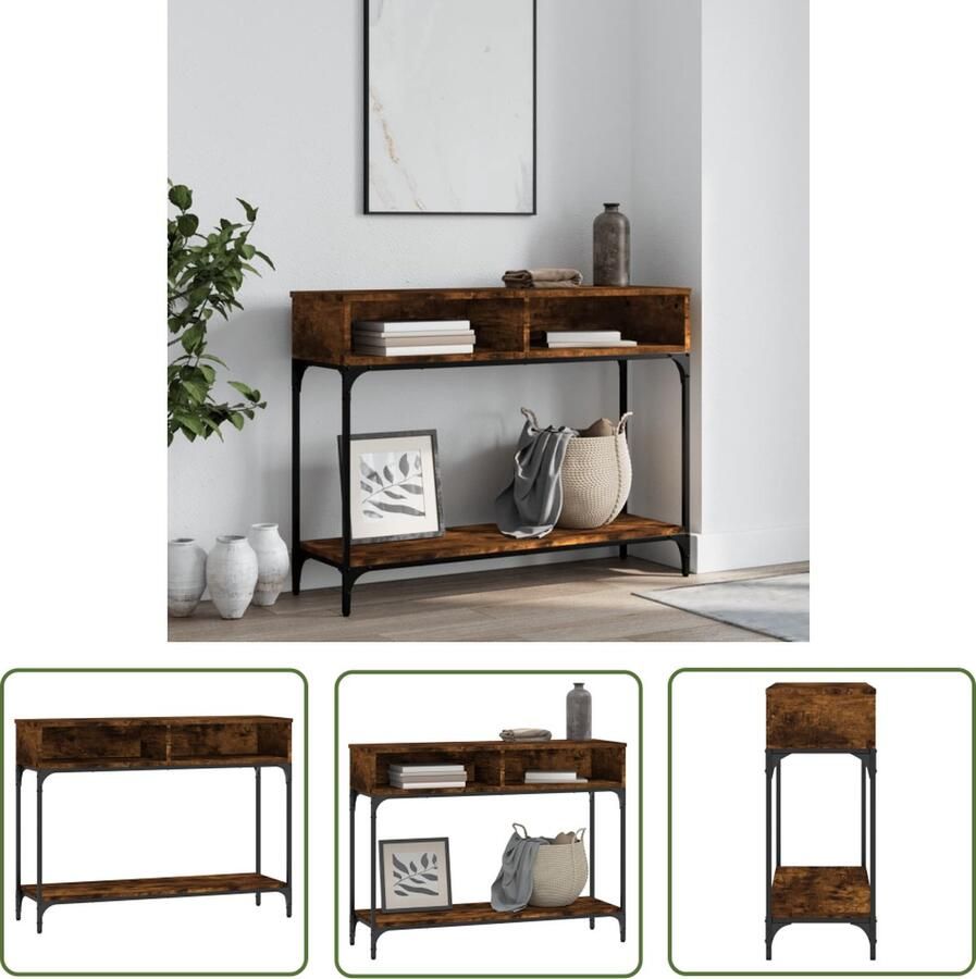 The Living Store Wandtafel Gerookt Eiken 100x30.5x75 cm Duurzaam bewerkt hout en metaal Wandtafel Houten Tafel Salontafel Entreetafel Bergruimte