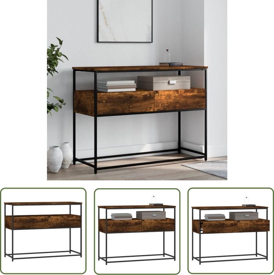 The Living Store Wandtafel Gerookt Eiken 100 x 40 x 75 cm Duurzaam bewerkt hout Verstelbare poten Metalen frame Wandtafel Houten Tafel Industrieel Design Bergruimte Tv Stand