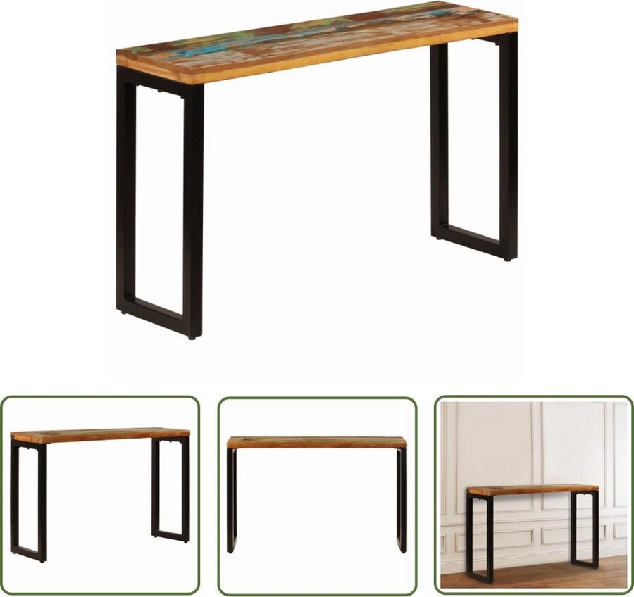 The Living Store Wandtafel 120x35x76 cm massief gerecycled hout en staal Wandtafel Houten Tafel Salontafel Bijzetkast Vintage Tafel - Foto 2