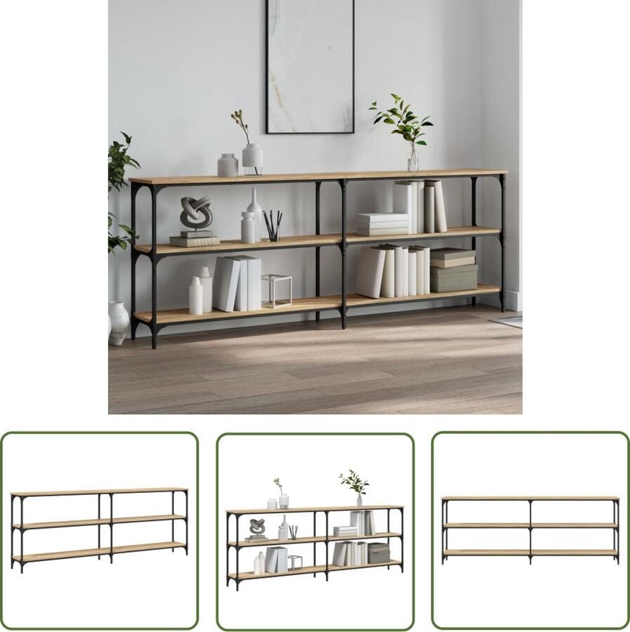 The Living Store Wandtafel Sonoma Eiken 200 x 29 x 75 cm Duurzaam opbergruimte verstelbare poten metalen frame Wandtafel Houten Tafel Salontafel Bijzettafel Sonomane Eiken - Foto 2
