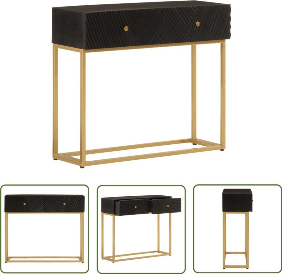 The Living Store Wandtafel 90x30x76 cm massief mangohout en ijzer zwart Wandtafel Mangohouten Tafel Zwarte Wandtafel Salontafel Opbergkast - Foto 2