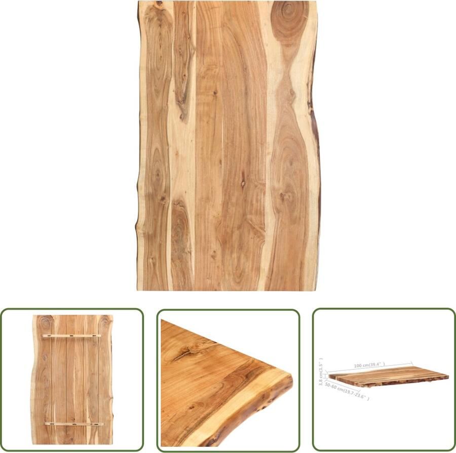 The Living Store Houten Tafelblad Massief Acaciahout 100 x (50-60) cm Natuurlijke Rand Tafelblad Houten Tafelblad Acaciahout Tafelblad Massief Acaciahout Natuurhouten Tafelblad - Foto 3