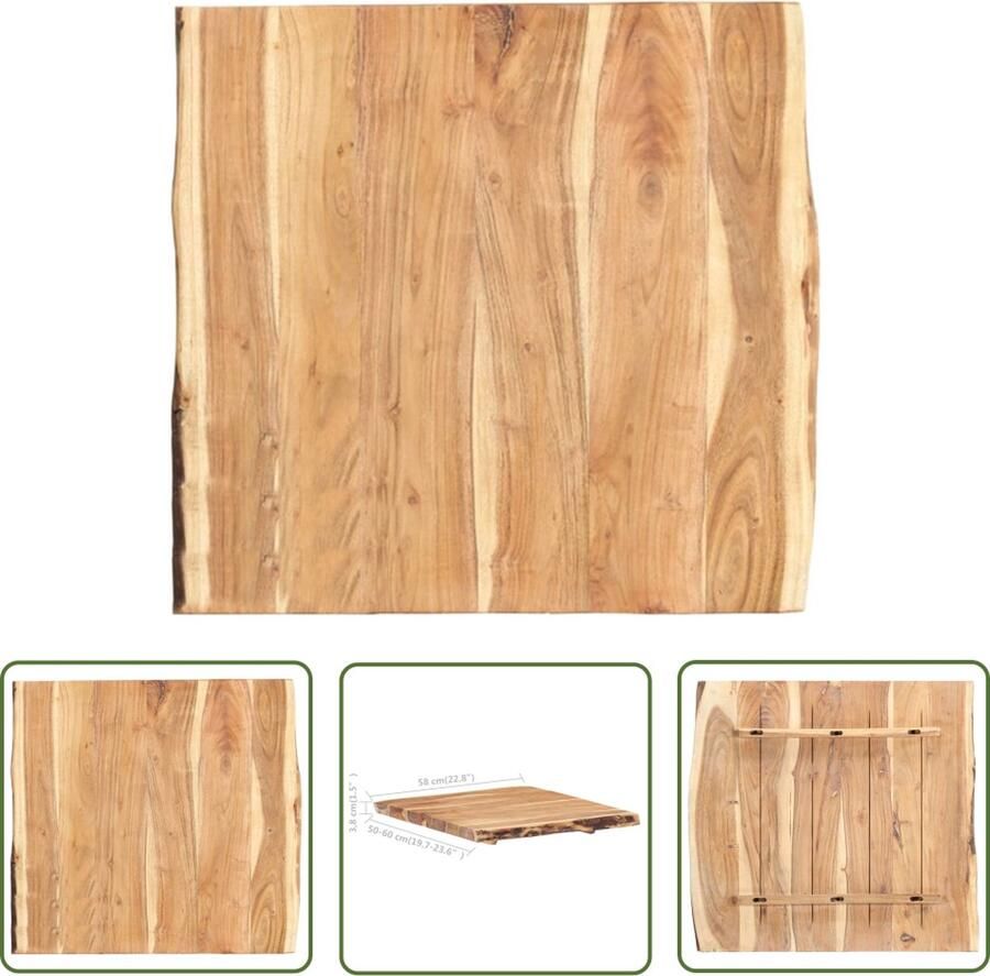 The Living Store Houten Tafelblad Acaciahout 58 x (50 60) cm Natuurlijke Rand Massief 38 mm dik Tafelblad Houten Tafelblad Acaciahout Tafelblad Natuurhouten Tafelblad Vintage Tafelblad - Foto 2