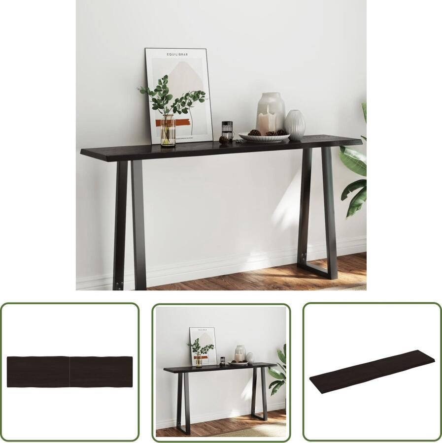 The Living Store Tafelblad natuurlijke rand 160x40x(2-4)cm eikenhout donkerbruin Tafelblad Eiken Houten Tafelblad Eikenhouten Tafel Salontafel Eetkamertafel