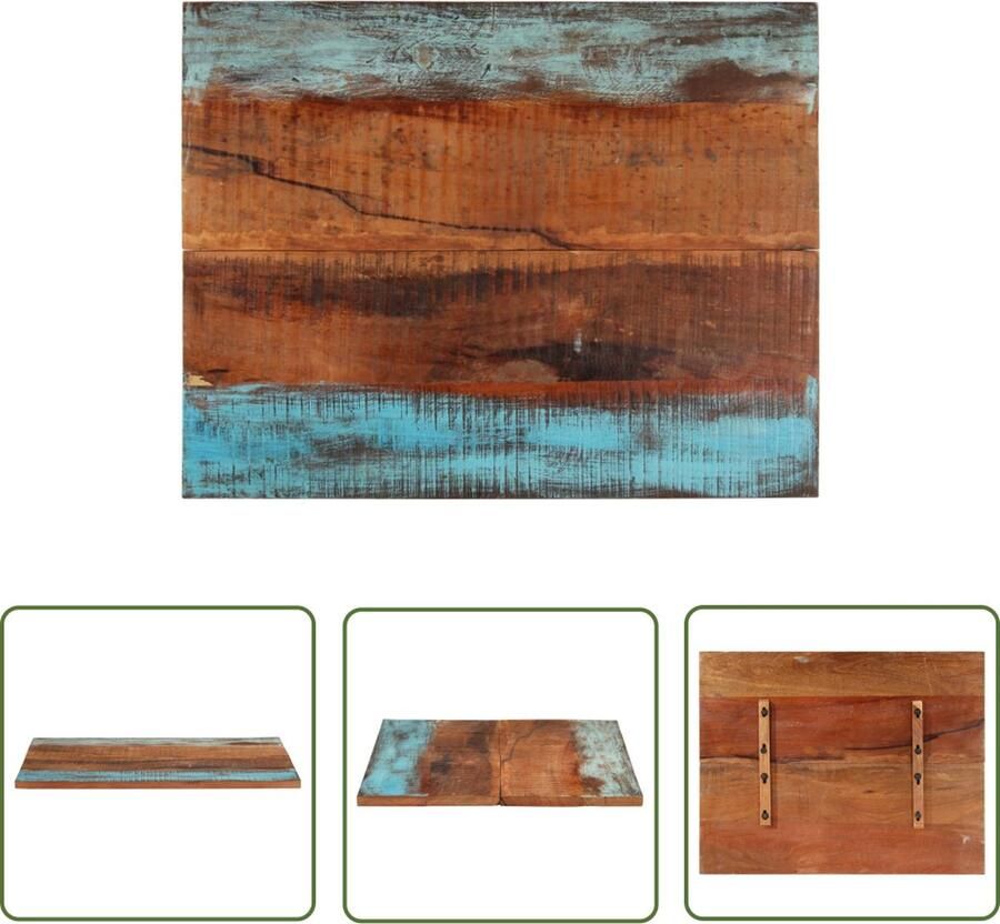 The Living Store Tafelblad rechthoekig 25-27 mm 70x90 cm massief gerecycled hout Tafelblad Houten Tafelblad Vintage Tafelblad Industriële Tafelblad Recyclen Hout - Foto 2