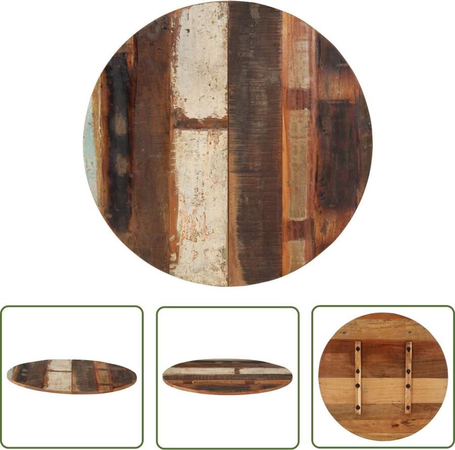 The Living Store Tafelblad Massief gerecycled hout 70 cm Met 2 houtsteunen Tafelblad Houten Tafelblad Vintage Tafelblad Industrieel Tafelblad Recyceld Hout - Foto 2