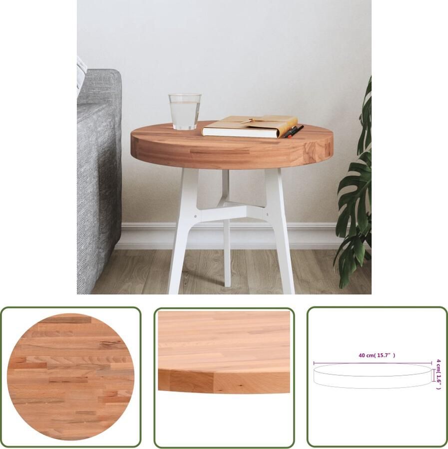 The Living Store Tafelblad rond Ø40x4 cm massief beukenhout Tafeltblad Houten Tafelblad Beukenhouten Tafelblad Ronde Tafelblad Salontafel