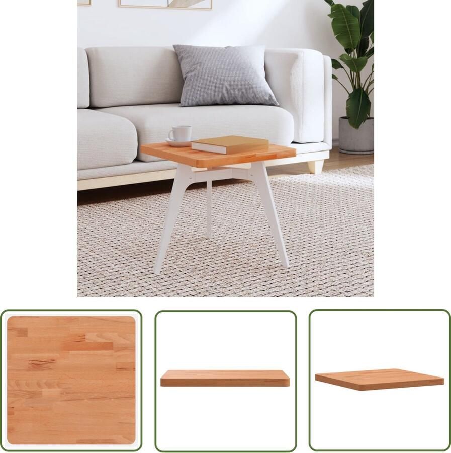The Living Store Vierkant Tafelblad Massief Beukenhout 40 x 40 x 2.5 cm Afgeronde Hoeken Tafeltblad Houten Tafelblad Beukenhouten Tafelblad Vierkant Tafelblad Salontafelblad