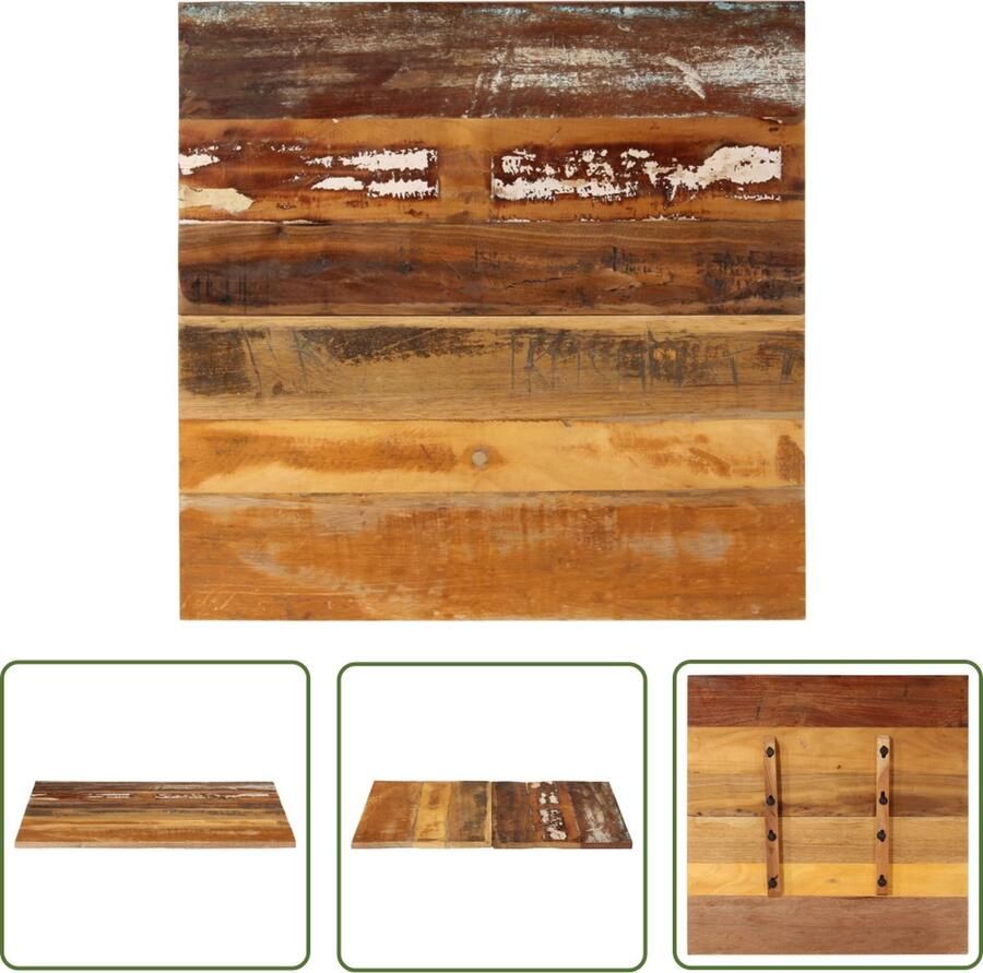 The Living Store Tafelblad vierkant 15-16 mm 70x70 cm massief gerecycled hout Tafelblad Houten Tafelblad Vintage Tafelblad Industrieel Tafelblad Recyclen Hout - Foto 2