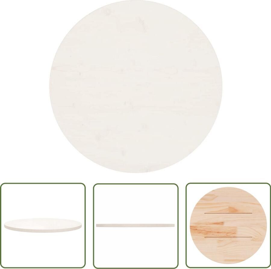 The Living Store Houten Tafelblad Wit 70 x 2.5 cm (Ã¸ x H) Massief grenenhout Wit Tafelblad Houten Tafelblad Ronde Tafelblad Massief Grenenhout VitaXL Tafelblad - Foto 3