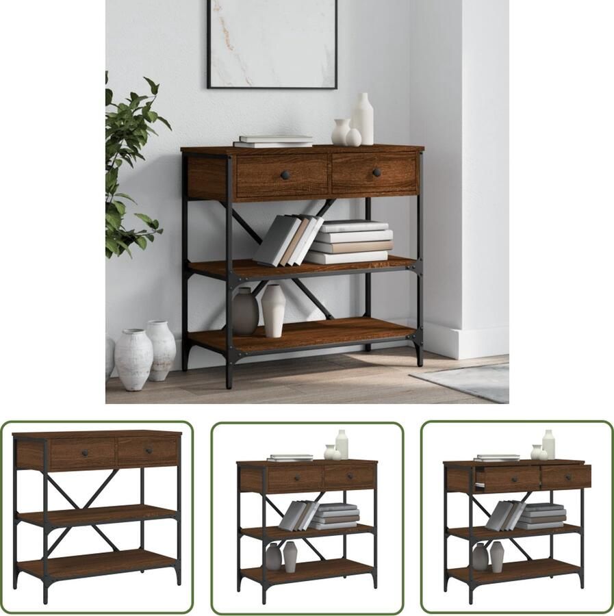 The Living Store Wandtafel 75x34 5x75 cm bewerkt hout bruin eikenkleur Wandtafel Houten Tafellaar Kast Met Lade Bergruimte Entreetafel