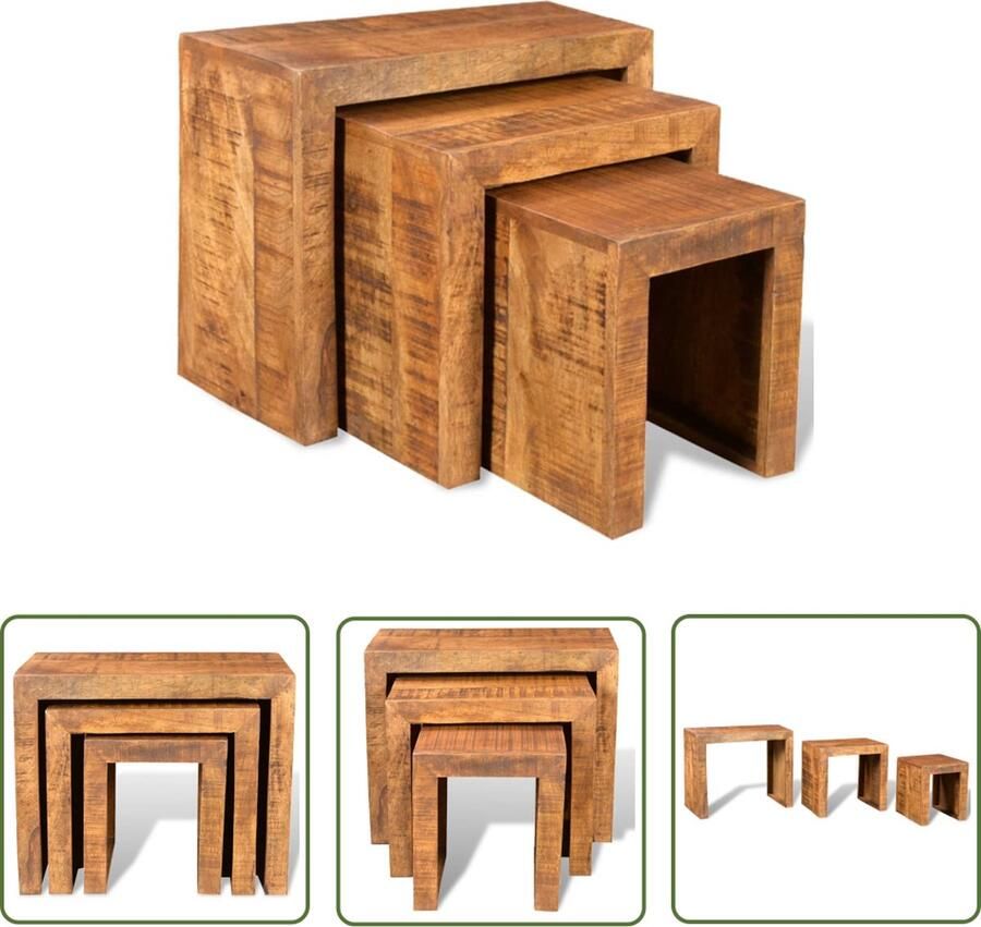 The Living Store Houten Bijzettafeltjes Antieke Stijl Set van 3 Verschillende Maten Gerecycled Hout Bijzettafels Houten Tafels Vintage Tafels Landelijke Decoratie Mango Wood Furniture - Foto 2