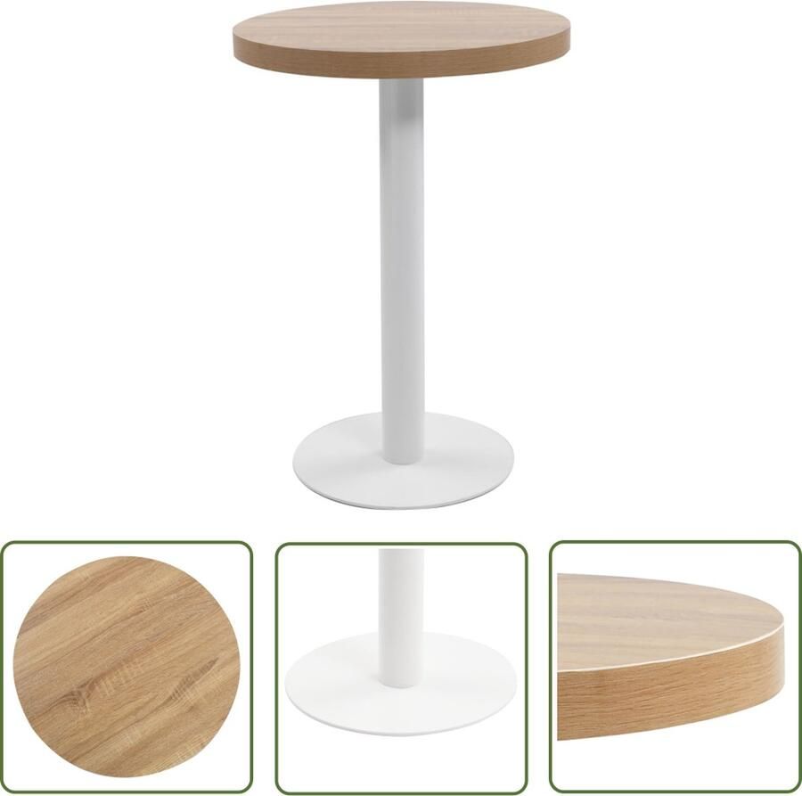 The Living Store Bistrotafel MDF en staal 60 x 75 cm lichtbruin en zwart Bistrotafel Houten Tafel Cafe Tafeltje Buitentafel Terras Tafel - Foto 3