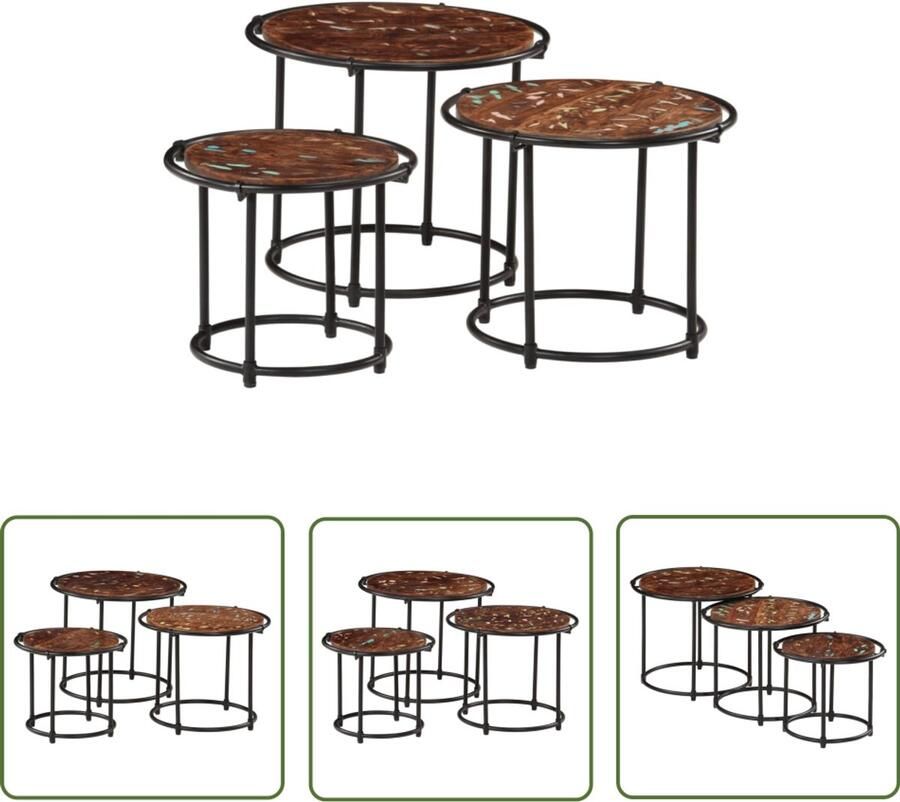 VidaXL Houten Tafeltjes Duurzame Meubels Tafeltjesset 3 st massief gerecycled hout Industrieel Design Recycled Wood Furniture Side Tables