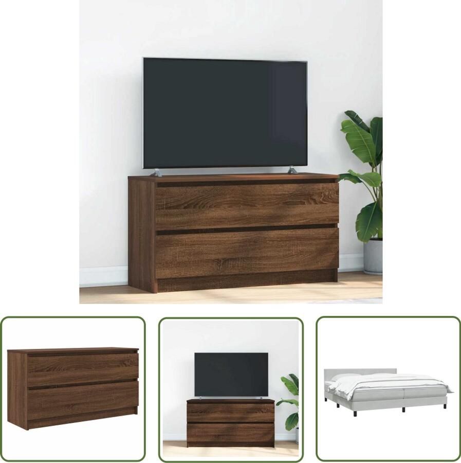 The Living Store Tv-meubel 100x35x54 cm bewerkt hout bruin eikenkleur Tv-meubel Houten Tv-kast Salontafel Opbergruimte Kast Met Lade