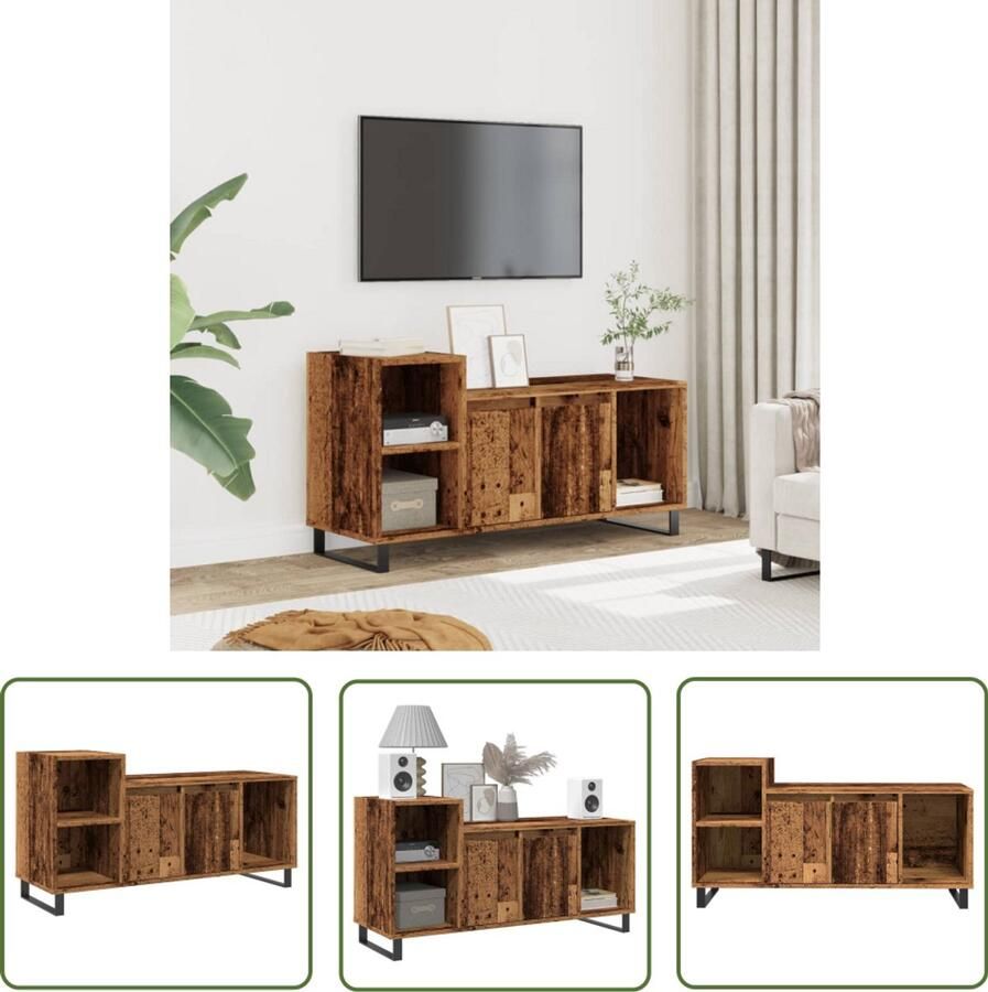 The Living Store Tv-meubel 100x35x55 cm bewerkt hout oud houtkleurig Tv-meubel Houten Tv-kast Media Kast Salontafel Vintage Tv-stand