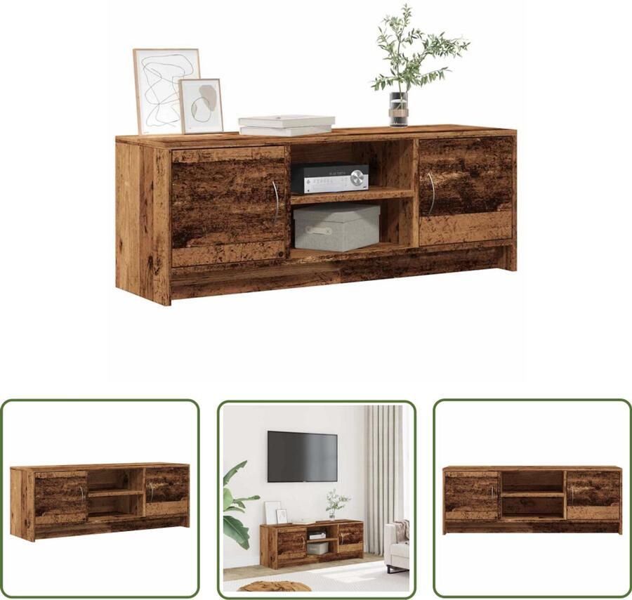 The Living Store Tv-meubel 102x30x37 5 cm bewerkt hout oud houtkleurig Tv-meubel Houten Tv-kast Salontafel Kast Opbergruimte