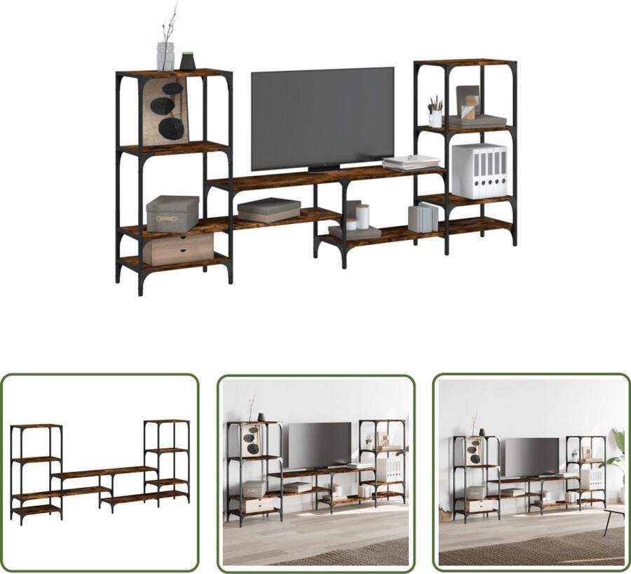 The Living Store Tv-meubel 206 5x28 5x95 cm bewerkt hout gerookt eikenkleurig Tv-meubel Houten Tv-kast Bruine Tv-standaard Opberg Kast Media Kast