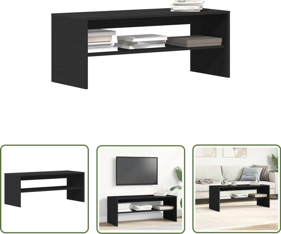 The Living Store Tv-meubel 100x40x40 cm bewerkt hout zwart Tv Meubel Houten Tv Kast Zwarte Tv Stand Opberg Tv Kast Salontafel