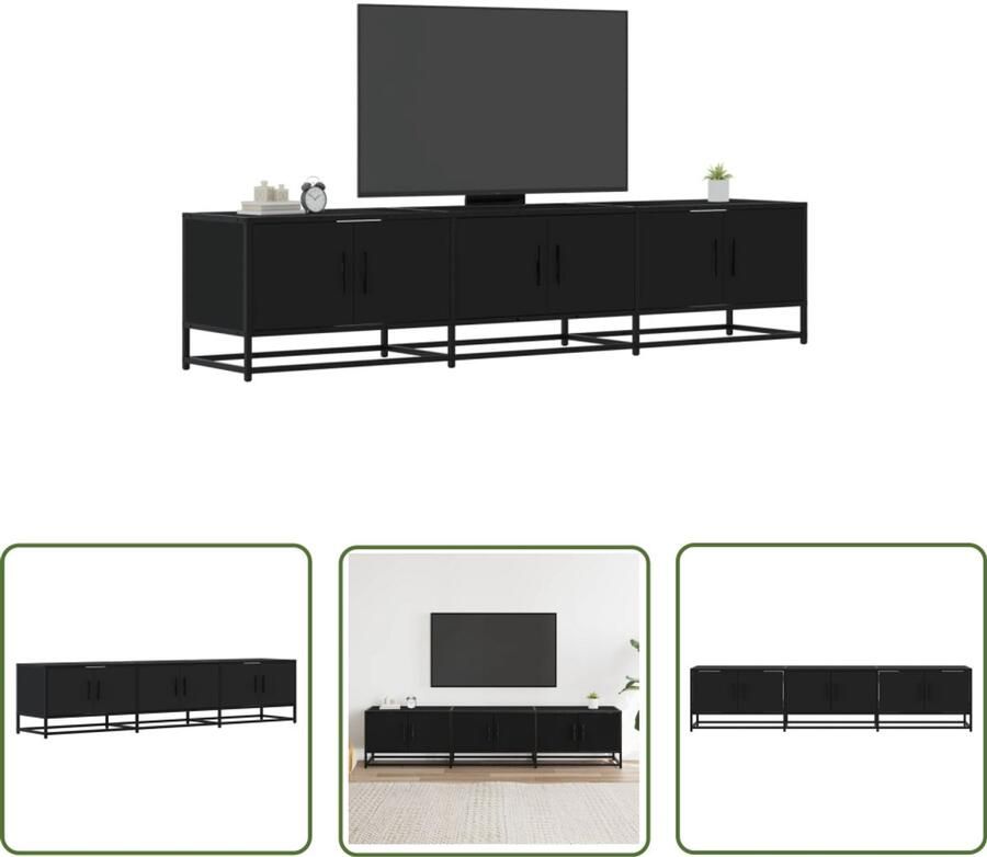 The Living Store Tv-meubel 180x35x41 cm bewerkt hout zwart Tv Meubel Houten Tv Kast Zwarte Tv Stand Salontafel Media Kast