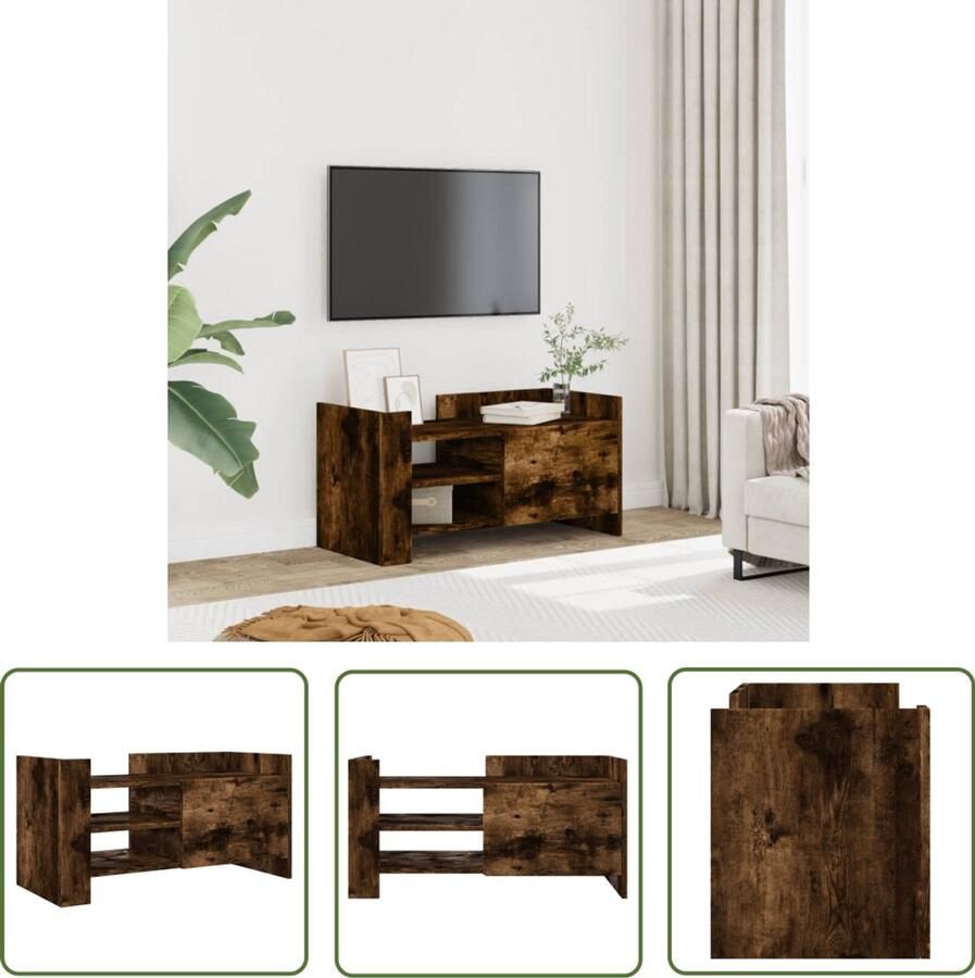VidaXL Houten Tv Kast Tv Meubel Tv-meubel 80x35x40 cm bewerkt hout gerookt eikenkleurig Bruine Tv Kast Tv Stand Media Kast