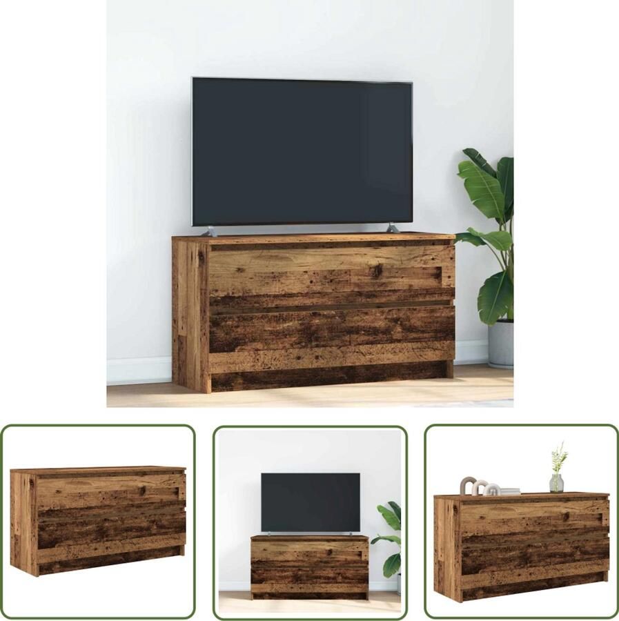 The Living Store Tv-meubel 100x35x54 cm bewerkt hout oud houtkleurig Tv-meubel Houten Tv-meubel Vintage Tv-kast Salontafel Media Kast