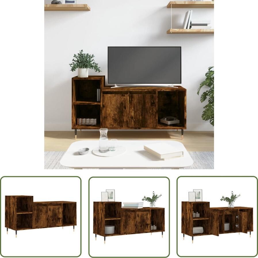The Living Store TV-meubel Gerookt eiken 100 x 35 x 55 cm Praktische deuren Tv-meubel Houten Tv-meubel Tv-standaard Media Kast Salontafel