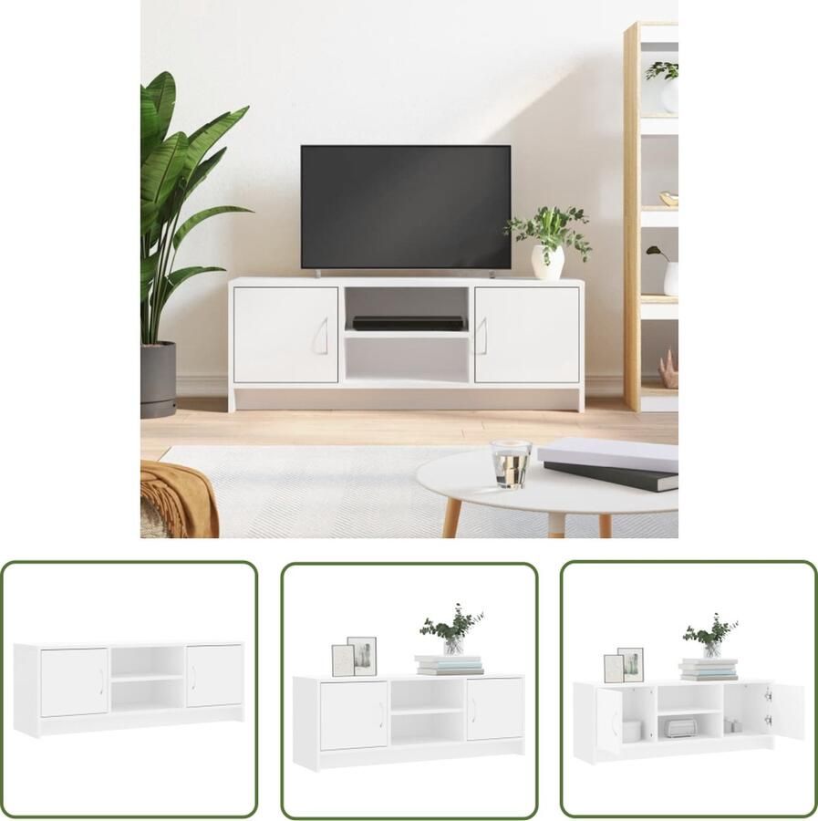 The Living Store Tv-meubel Wit 102 x 30 x 37.5 cm Duurzaam Hout Tv-meubel Houten Tv-meubel Wit Tv-meubel Media Kast Salontafel - Foto 2