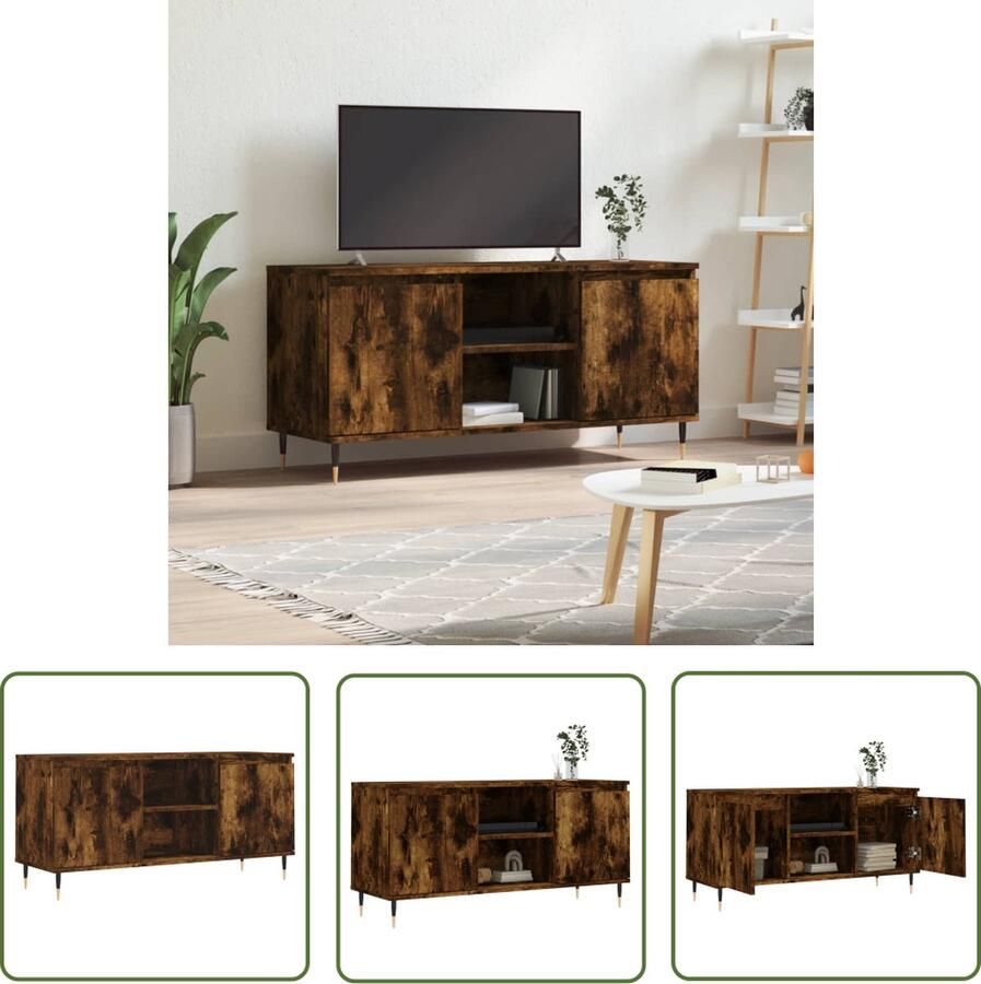 The Living Store Tv-meubel Gerookt eiken 104 x 35 x 50 cm Opbergruimte Stabiel tafelblad IJzeren poten Tv-meubel Houten Tv-meubel Bruine Tv-meubel Opbergruimte Tv-meubel Tv-tafel - Foto 2