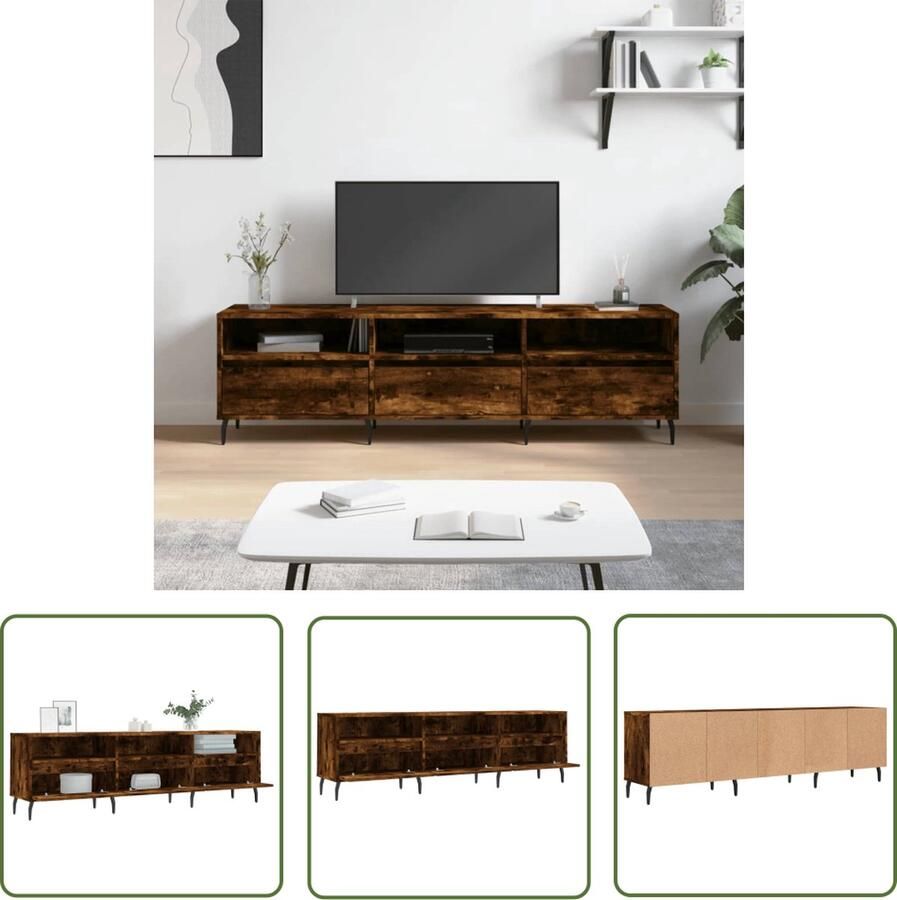 The Living Store Tv-meubel Tv-meubels Afmetingen- 150 x 30 x 44.5 cm Kleur- Gerookt eiken Ken- Stevig materiaal Tv-meubel Houten Tv-meubel Tv Kast Media Kast Livingroom Meubilair - Foto 2