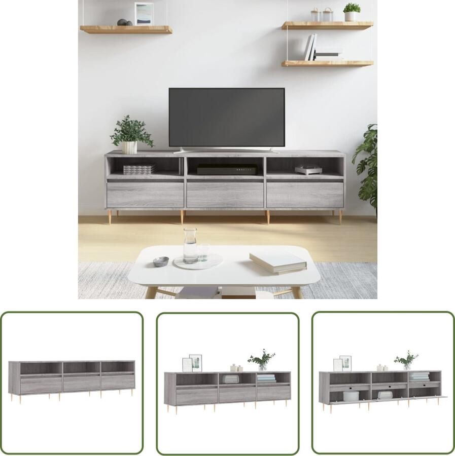 VidaXL Tv-meubel 150x30x44 5 cm bewerkt hout grijs sonoma eikenkleurig Tv-meubel Houten Tv-meubel Grijze Tv-meubel Tv Kast Opbergruimte Tv-meubel - Foto 3