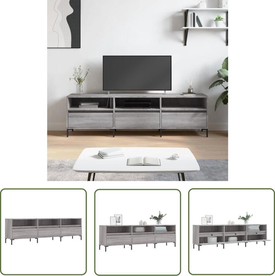 The Living Store TV-meubel Grijs Sonoma Eiken 150 x 30 x 44.5 cm Met opbergruimte Tv-meubel Houten Tv-meubel Grijze Tv-meubel Tv Kast Tv Stand - Foto 2
