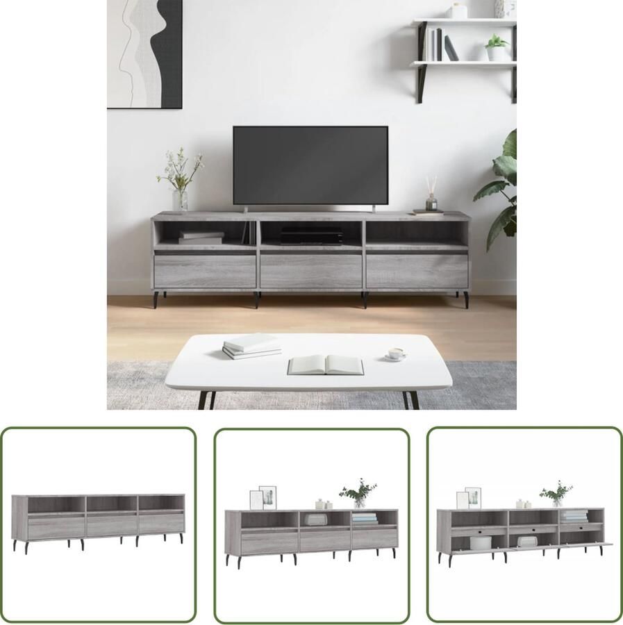 The Living Store TV-meubel Sonoma eiken 150 x 30 x 44.5 cm opbergruimte en stabiel tafelblad Tv-meubel Houten Tv-meubel Tv Kast Tv Stand Sonoma Eiken - Foto 2