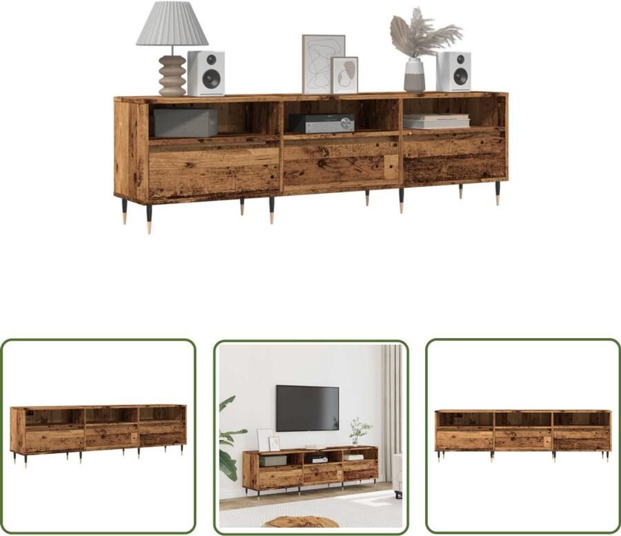 The Living Store Tv-meubel 150x30x44 5 cm bewerkt hout oud houtkleurig Tv-meubel Houten Tv-meubel Salontafel Opberg Kast Media Kast