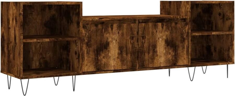 The Living Store Tv-meubel 160x35x55 cm bewerkt hout gerookt eikenkleurig Tv-meubel Houten Tv-meubel Tv Stand Media Kast Salontafel
