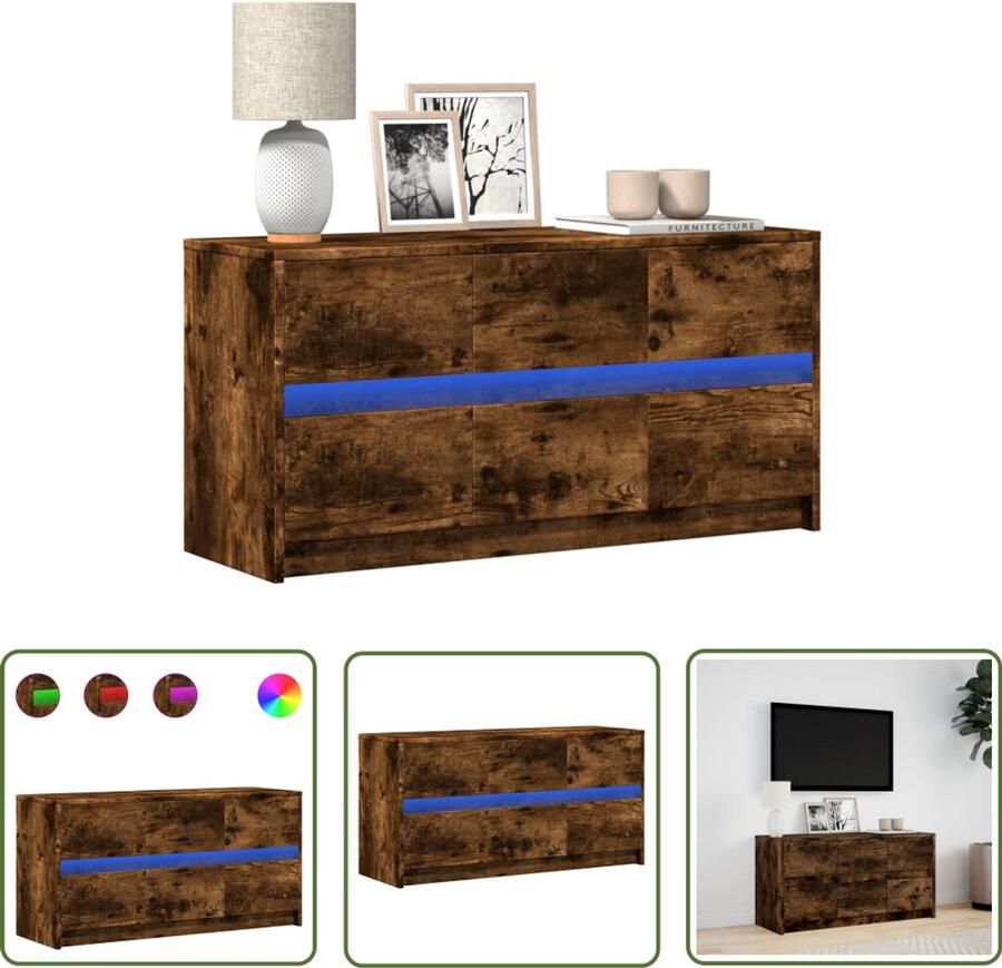 VidaXL Tv-meubel met LED 100x34x50 cm bewerkt hout gerookt eikenkleur Tv-meubel Houten Tv-meubel Tv Kast Led Tv-meubel Rustieke Tv-bank
