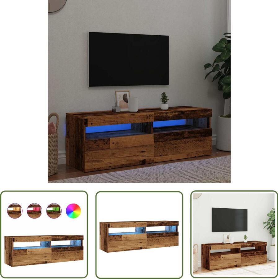 The Living Store Tv-meubel met LED 120x35x40 cm bewerkt hout oud hout Tv-meubel Houten Tv-meubel Led Tv-standaard Salontafel Media Kast