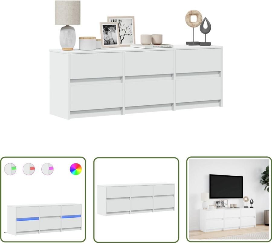 VidaXL Houten Tv-meubel met LED 140x34x50 cm bewerkt hout wit Led Tv-meubel Tv Kast Salontafel