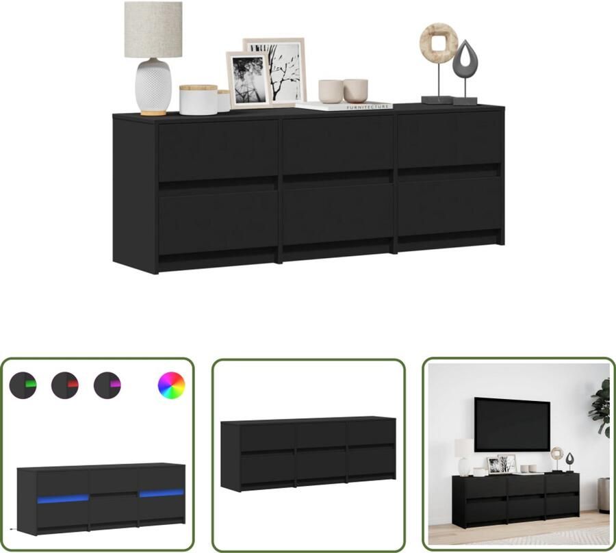 VidaXL Houten Tv-meubel met LED 140x34x50 cm bewerkt hout zwart Tv Kast Led Tv-meubel Salontafel