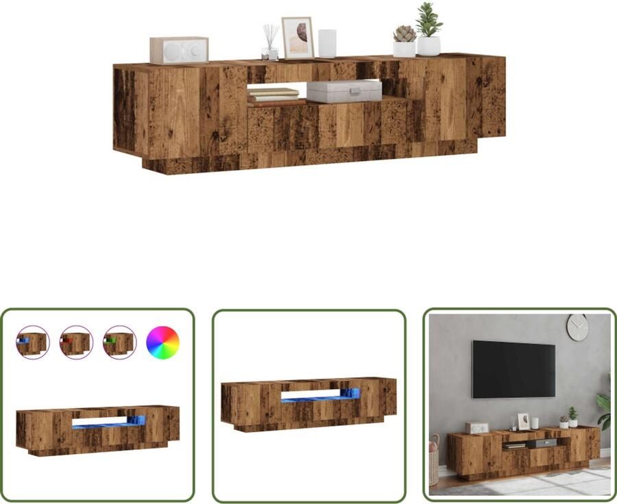 The Living Store Tv-meubel met LED 160x35x40 cm bewerkt hout oud hout Tv-meubel Houten Tv-meubel Led Tv-standaard Rgb Verlichting Opbergkast