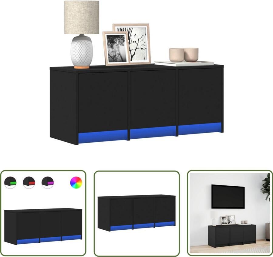 VidaXL Tv-meubel met LED 97x34x40 cm bewerkt hout zwart Tv-meubel Houten Tv-meubel Led Tv-standaard Media Kast Salontafel