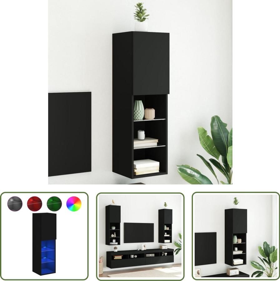 The Living Store Tv-meubel met LED-verlichting 30 5x30x102 cm zwart Tv-meubel Houten Tv-meubel Led Tv-meubel Mediabox Kast Met Led Verlichting