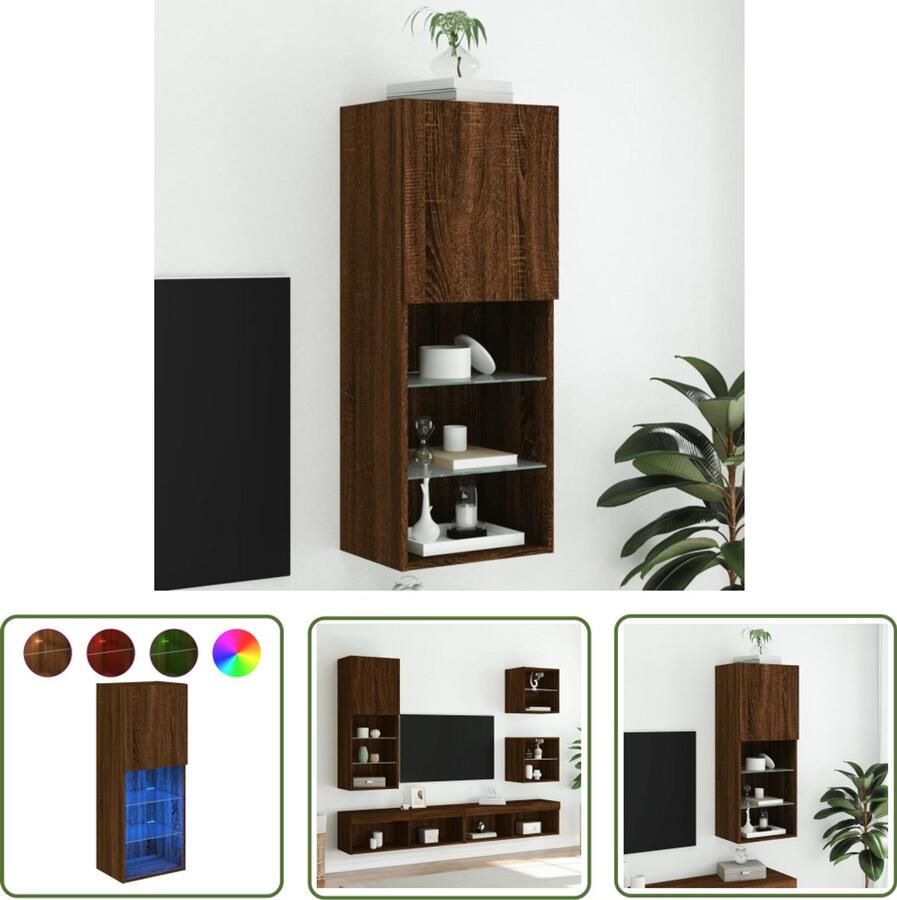 VidaXL Houten Tv-meubel met LED-verlichting 40 5x30x102 cm bruin eikenkleur Bruin Tv-meubel Led Tv-meubel Salontafel