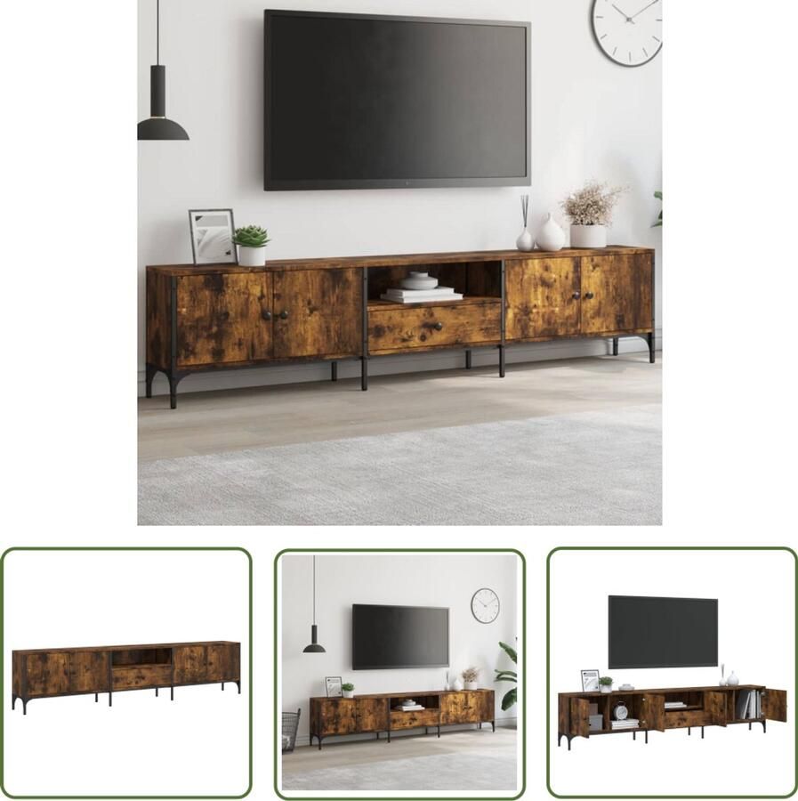 VidaXL Tv-meubel met lade 200x25x44 cm bewerkt hout gerookt eikenkleur TV-meubel Houten TV-meubel Bruin TV-meubel Media Kast Salontafel