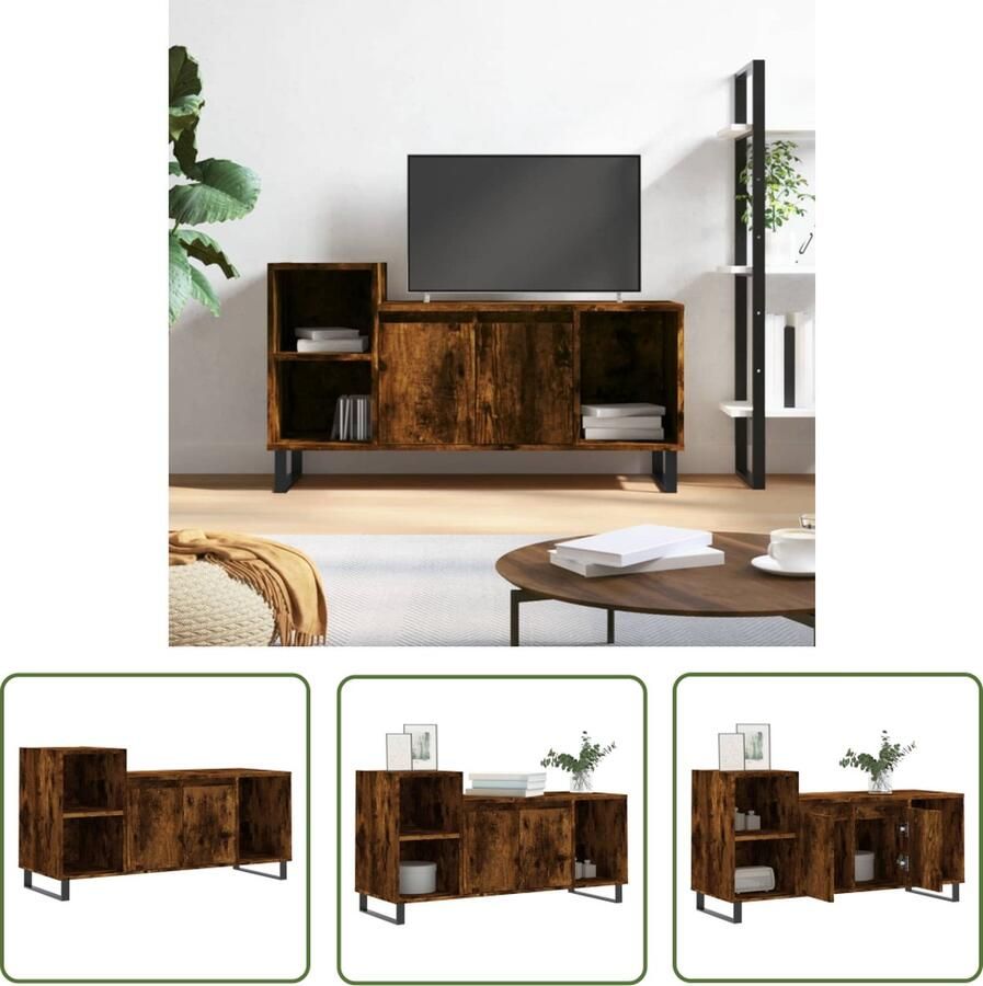 The Living Store TV Meubel Trendy en Praktisch Hoogwaardig Hout 100 x 35 x 55 cm (B x D x H) Gerookt Eiken Tv Kast Houten Tv Stand Media Kast Salontafel Living Room Furniture