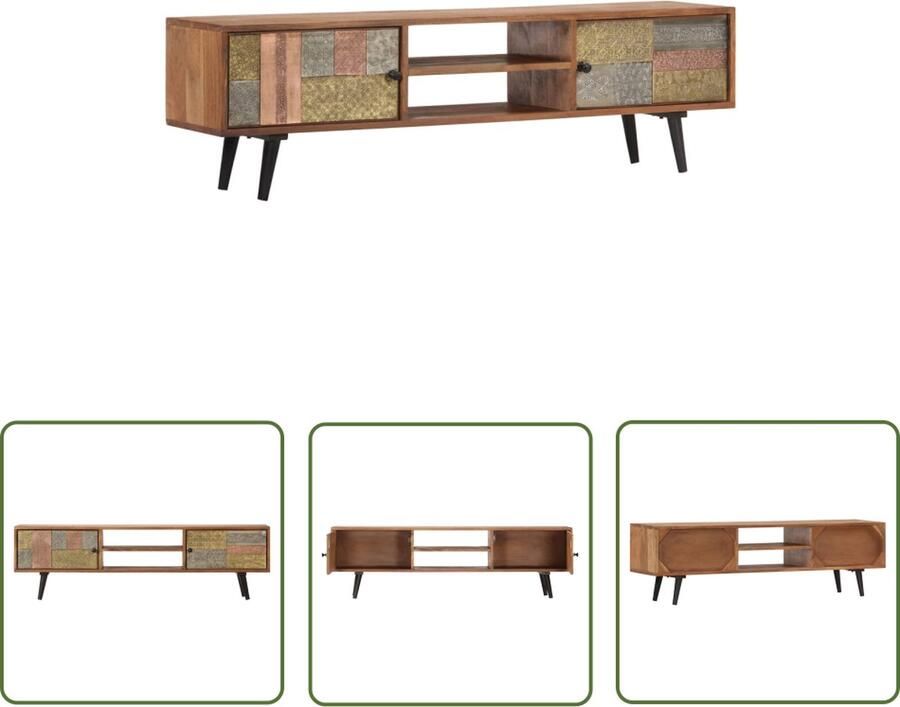 The Living Store Tv-meubel 140x30x40 cm massief acaciahout Tv Kast Houten Tv Stand Acacia Meubilair Salontafel Mediabox - Foto 3