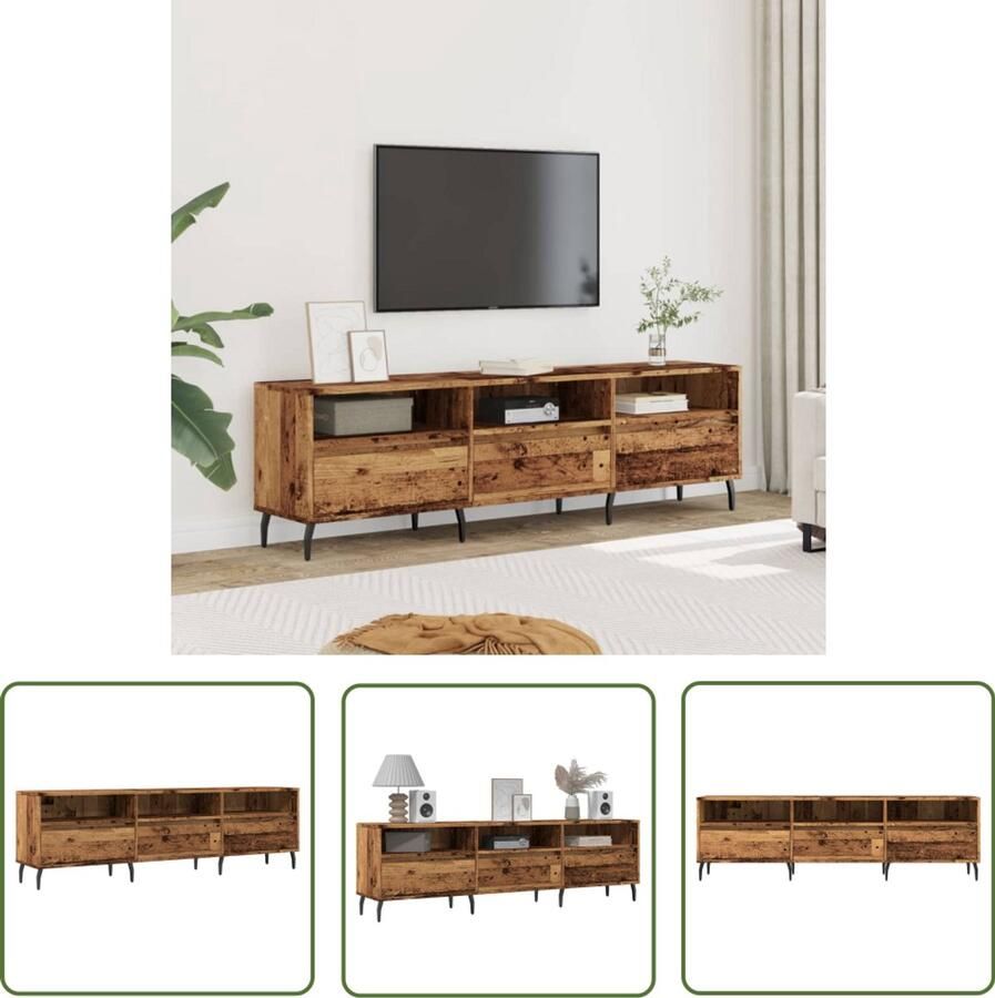 The Living Store Tv-meubel 150x30x44 5 cm bewerkt hout oud houtkleurig Tv Kast Houten Tv Stand Vintage Tv Meubels Opbergkast Media Kast