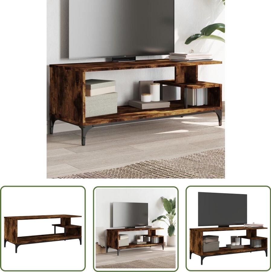 VidaXL Tv-meubel 102x40x41 cm hout en gepoedercoat staal gerookt eiken Tv-meubel Houten Tv-stand Industrieel Tv-meubel Bruine Tv-kast Tv Kast