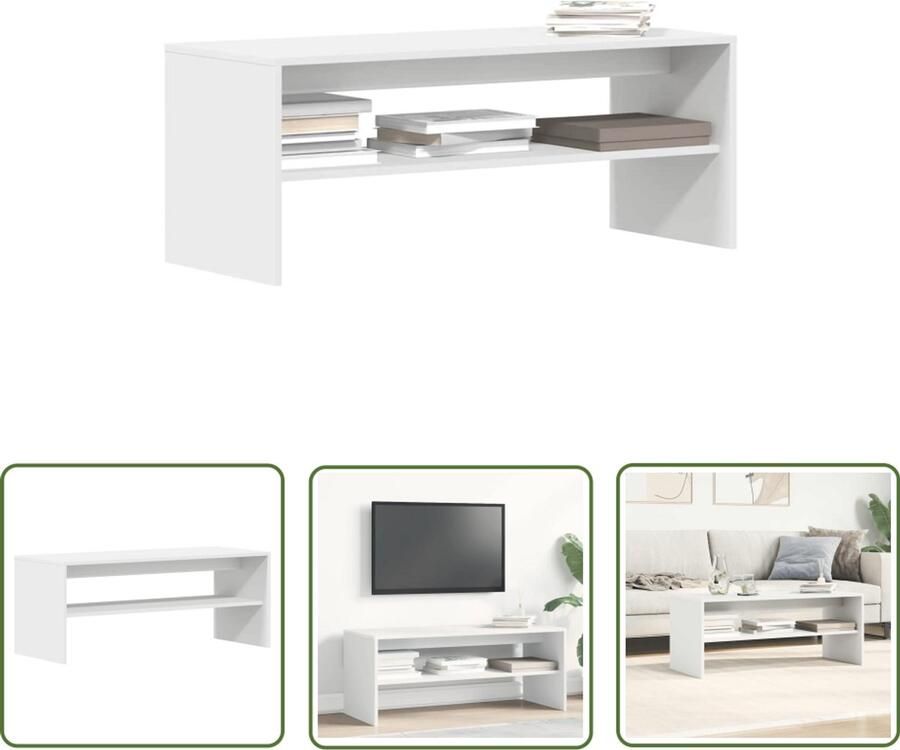 The Living Store Tv-meubel 100x40x40 cm bewerkt hout wit Tv-meubel Houten Tv-standaard Tv Kast Salontafel Mediaopstelling